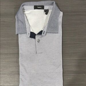 Theory Blue Polo Shirt with Textured Design